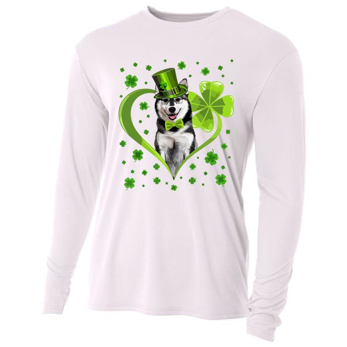 Funny Puppy Shamrock Siberian Husky Dog St Patricks Day Cooling Performance Long Sleeve Crew