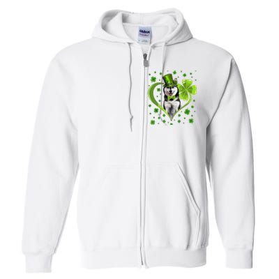 Funny Puppy Shamrock Siberian Husky Dog St Patricks Day Full Zip Hoodie