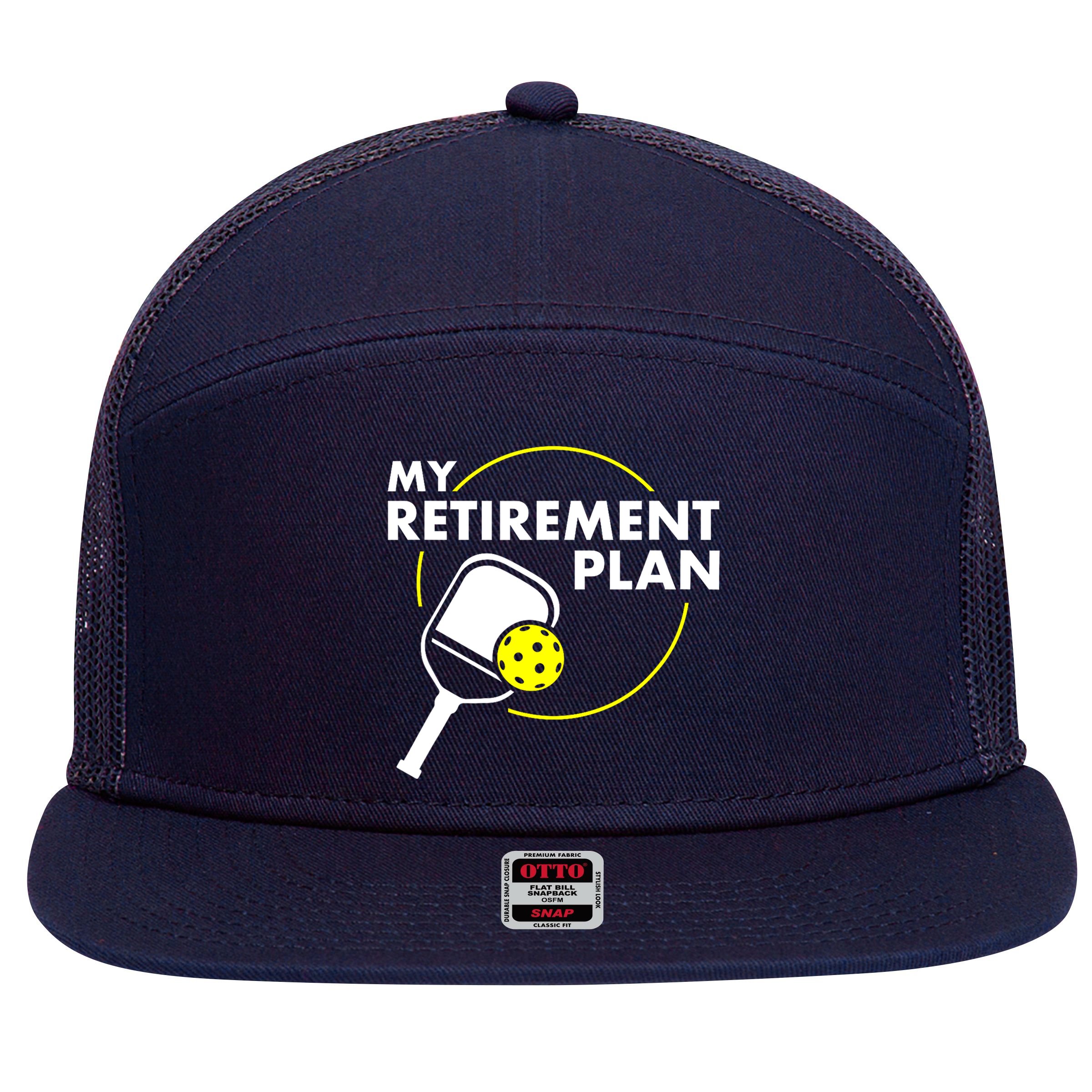 Funny Pickleball Slogan My Retirement Plan Gift 7 Panel Mesh Trucker Snapback Hat