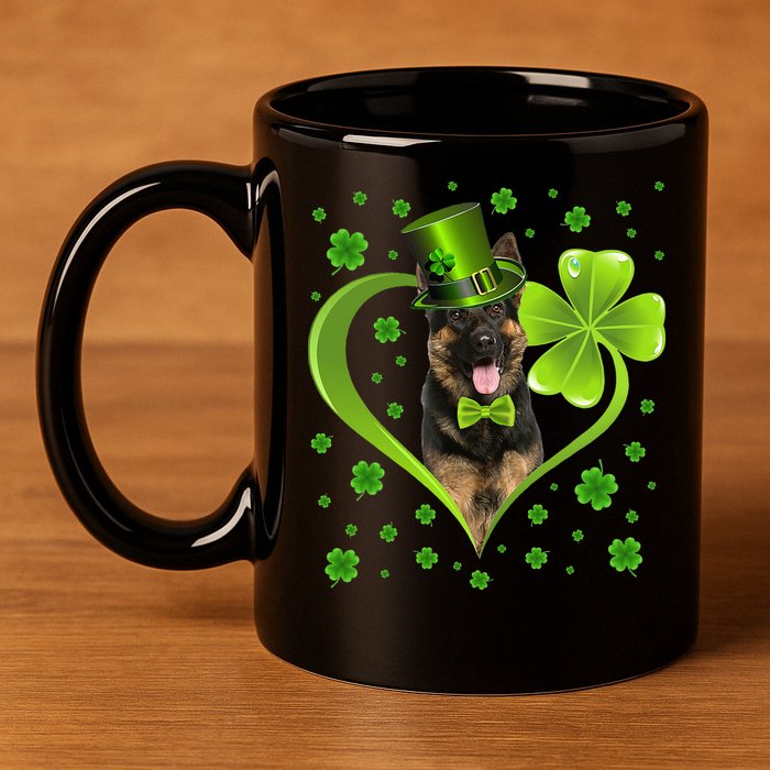 Funny Puppy Shamrock German Shepherd Dog St. Patrick's Day 11oz C Handle Ceramic Mug