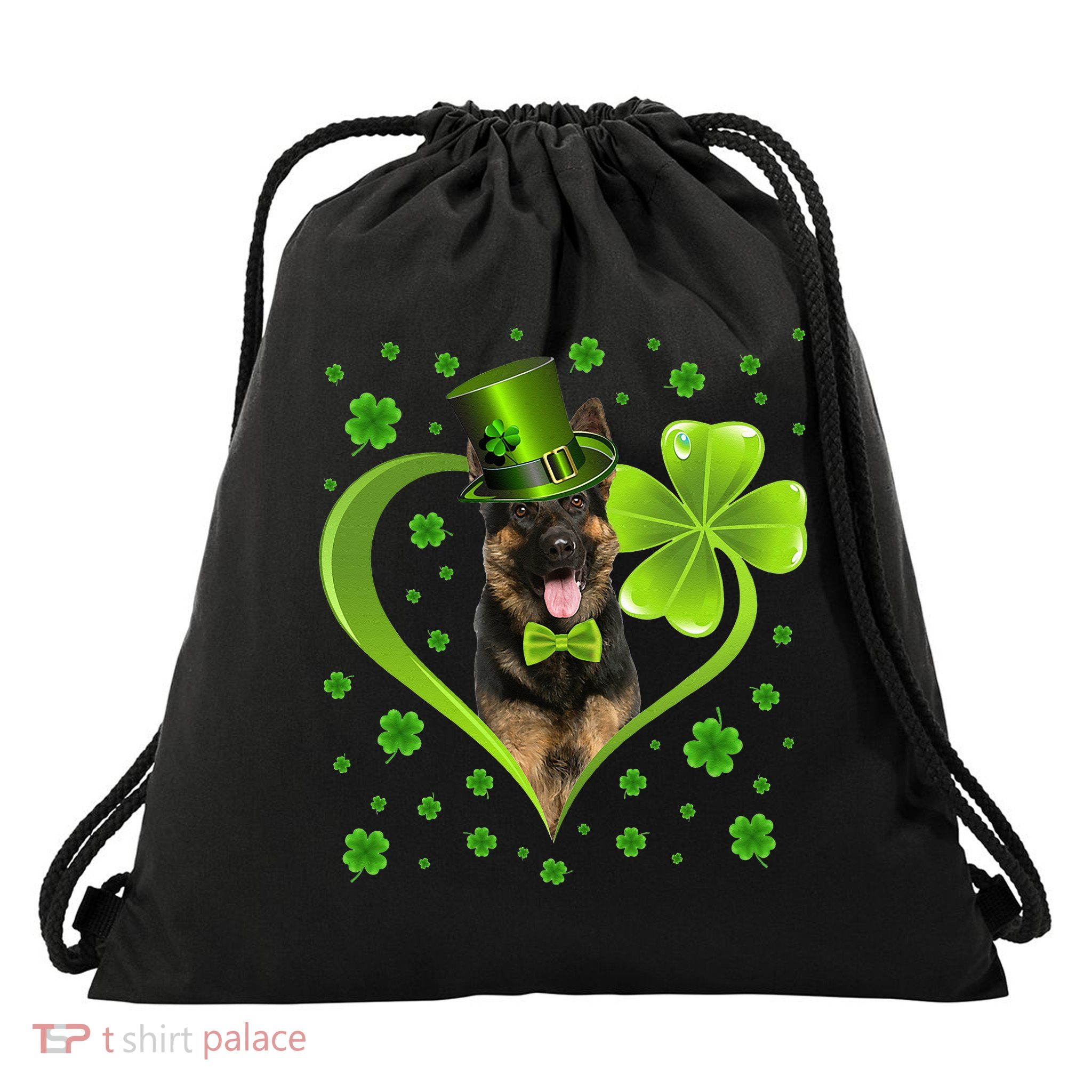 Funny Puppy Shamrock German Shepherd Dog St. Patrick's Day Drawstring Bag
