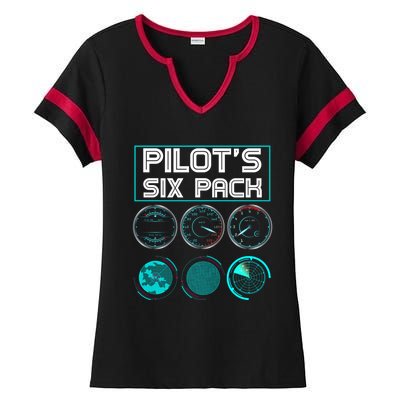 Funny Pilot Six Pack Gift Airplane Pilot Gift Ladies Halftime Notch Neck Tee