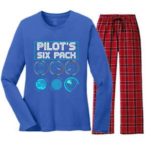 Funny Pilot Six Pack Gift Airplane Pilot Gift Women's Long Sleeve Flannel Pajama Set 