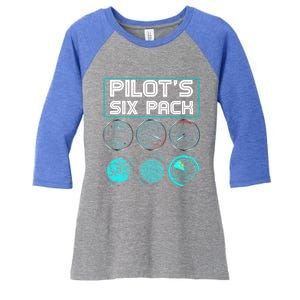 Funny Pilot Six Pack Gift Airplane Pilot Gift Women's Tri-Blend 3/4-Sleeve Raglan Shirt