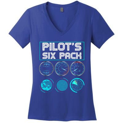 Funny Pilot Six Pack Gift Airplane Pilot Gift Women's V-Neck T-Shirt