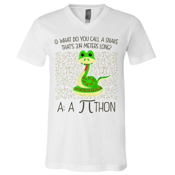 Funny Python Snake Pi Day V-Neck T-Shirt