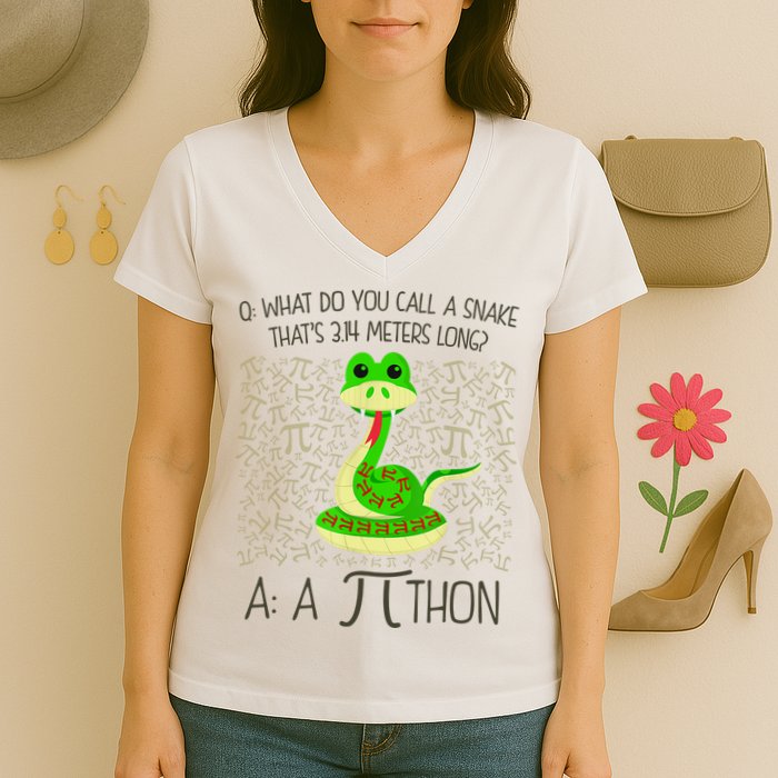Funny Python Snake Pi Day Women's V-Neck T-Shirt