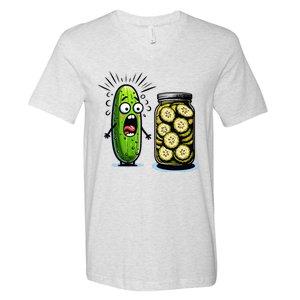 Funny Pickle Surprise A Cucumber And A Jar Of Sliced Pickles V-Neck T-Shirt