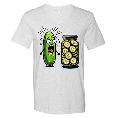 Funny Pickle Surprise A Cucumber And A Jar Of Sliced Pickles V-Neck T-Shirt