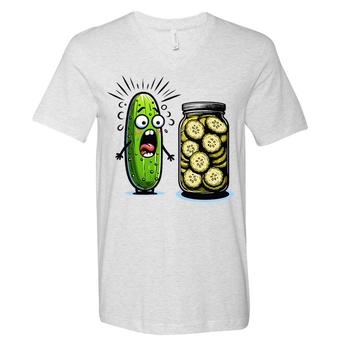 Funny Pickle Surprise A Cucumber And A Jar Of Sliced Pickles V-Neck T-Shirt