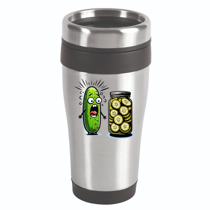 Funny Pickle Surprise A Cucumber And A Jar Of Sliced Pickles 16oz Travel Tumbler