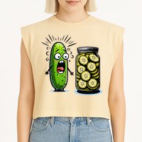 Funny Pickle Surprise A Cucumber And A Jar Of Sliced Pickles Garment-Dyed Women's Muscle Tee