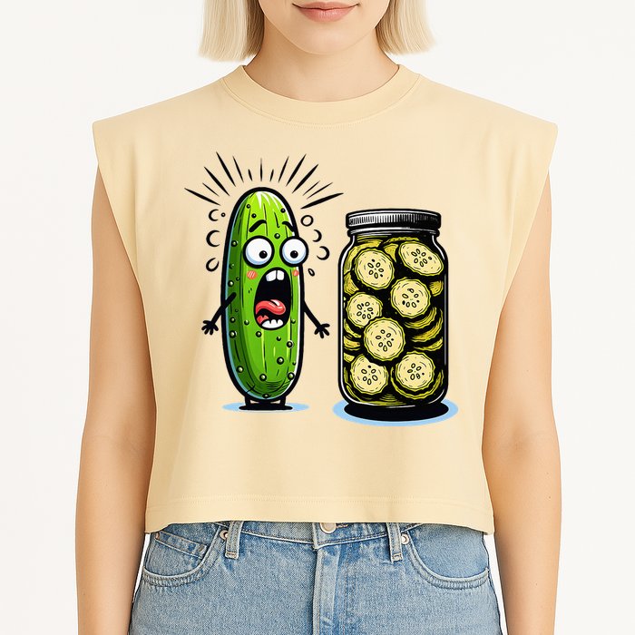 Funny Pickle Surprise A Cucumber And A Jar Of Sliced Pickles Garment-Dyed Women's Muscle Tee