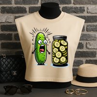 Funny Pickle Surprise A Cucumber And A Jar Of Sliced Pickles Garment-Dyed Women's Muscle Tee