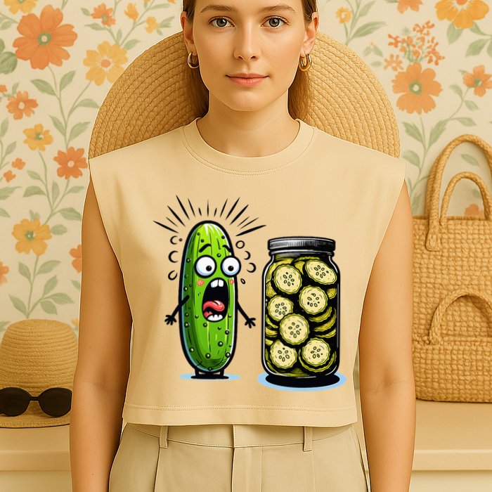 Funny Pickle Surprise A Cucumber And A Jar Of Sliced Pickles Garment-Dyed Women's Muscle Tee