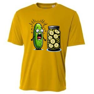 Funny Pickle Surprise A Cucumber And A Jar Of Sliced Pickles Cooling Performance Crew T-Shirt