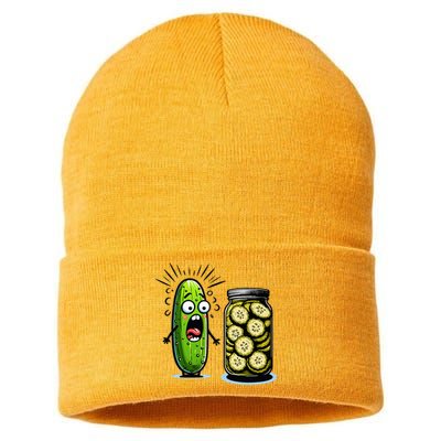 Funny Pickle Surprise A Cucumber And A Jar Of Sliced Pickles Sustainable Knit Beanie