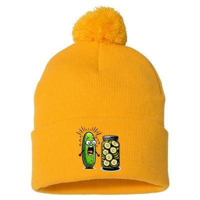 Funny Pickle Surprise A Cucumber And A Jar Of Sliced Pickles Pom Pom 12in Knit Beanie
