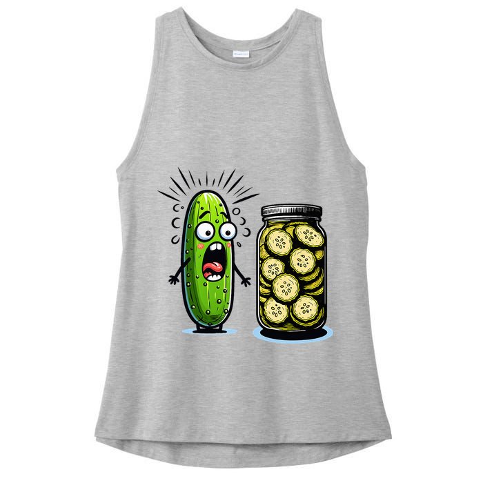 Funny Pickle Surprise A Cucumber And A Jar Of Sliced Pickles Ladies PosiCharge Tri-Blend Wicking Tank