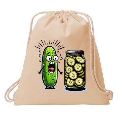 Funny Pickle Surprise A Cucumber And A Jar Of Sliced Pickles Drawstring Bag