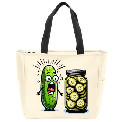 Funny Pickle Surprise A Cucumber And A Jar Of Sliced Pickles Zip Tote Bag