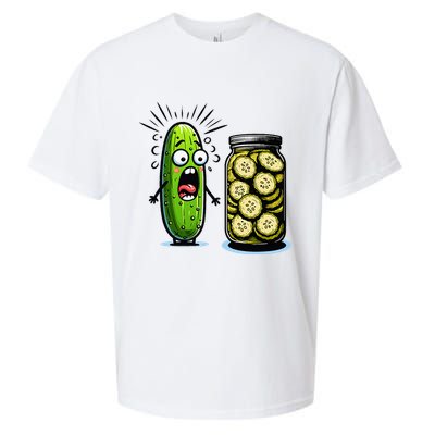 Funny Pickle Surprise A Cucumber And A Jar Of Sliced Pickles Sueded Cloud Jersey T-Shirt