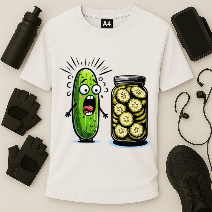 Funny Pickle Surprise A Cucumber And A Jar Of Sliced Pickles Performance Shirt