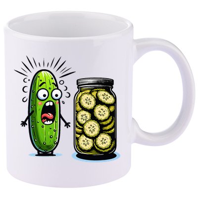 Funny Pickle Surprise A Cucumber And A Jar Of Sliced Pickles 11oz C Handle Ceramic Mug