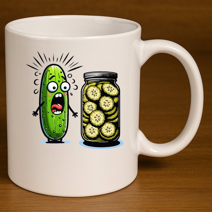 Funny Pickle Surprise A Cucumber And A Jar Of Sliced Pickles 11oz C Handle Ceramic Mug