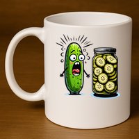 Funny Pickle Surprise A Cucumber And A Jar Of Sliced Pickles 11oz C Handle Ceramic Mug