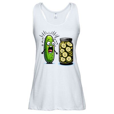 Funny Pickle Surprise A Cucumber And A Jar Of Sliced Pickles Ladies Essential Flowy Tank