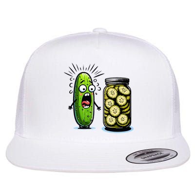 Funny Pickle Surprise A Cucumber And A Jar Of Sliced Pickles Flat Bill Trucker Hat