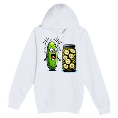 Funny Pickle Surprise A Cucumber And A Jar Of Sliced Pickles Premium Pullover Hoodie