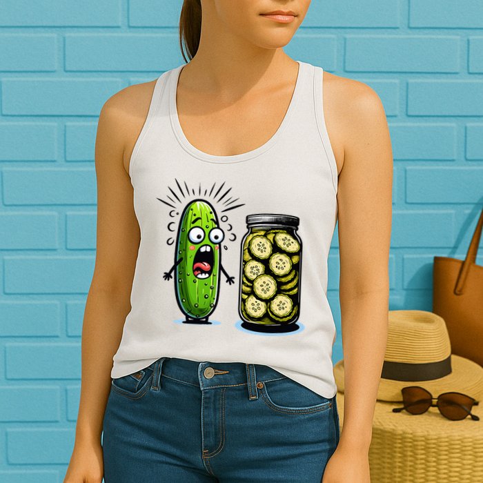 Funny Pickle Surprise A Cucumber And A Jar Of Sliced Pickles Womens Tank Top