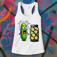Funny Pickle Surprise A Cucumber And A Jar Of Sliced Pickles Womens Tank Top