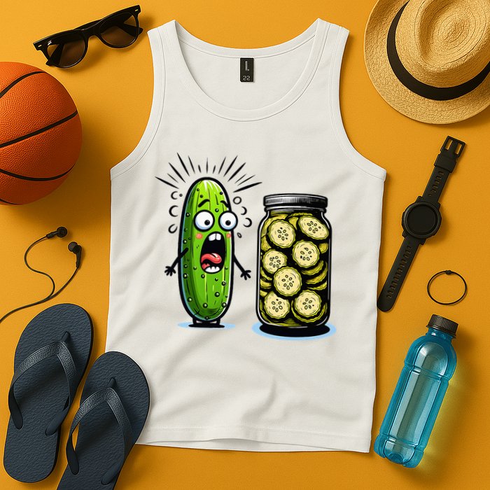 Funny Pickle Surprise A Cucumber And A Jar Of Sliced Pickles Tank Top