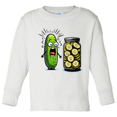 Funny Pickle Surprise A Cucumber And A Jar Of Sliced Pickles Toddler Long Sleeve Shirt