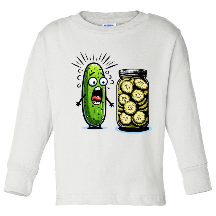 Funny Pickle Surprise A Cucumber And A Jar Of Sliced Pickles Toddler Long Sleeve Shirt