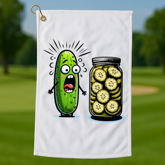 Funny Pickle Surprise A Cucumber And A Jar Of Sliced Pickles Golf Towel