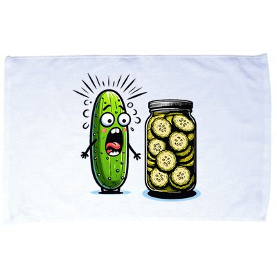 Funny Pickle Surprise A Cucumber And A Jar Of Sliced Pickles Microfiber Hand Towel