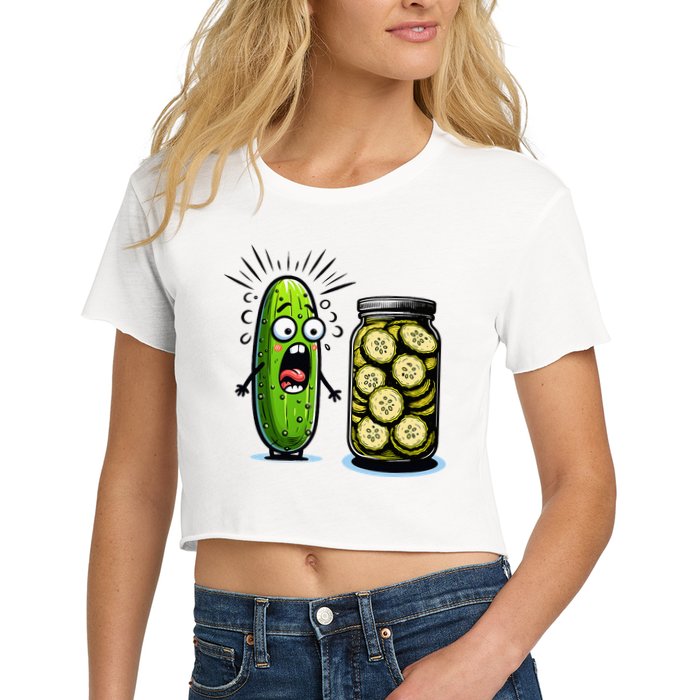 Funny Pickle Surprise A Cucumber And A Jar Of Sliced Pickles Crop Top