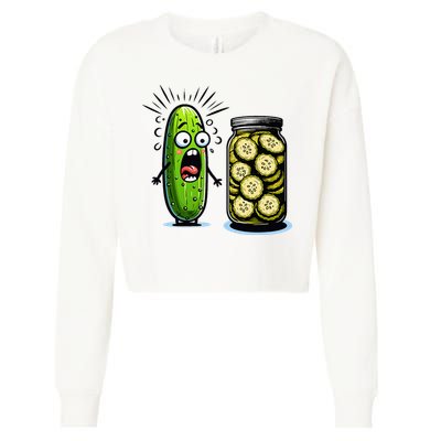 Funny Pickle Surprise A Cucumber And A Jar Of Sliced Pickles Cropped Pullover Crew