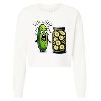 Funny Pickle Surprise A Cucumber And A Jar Of Sliced Pickles Cropped Pullover Crew