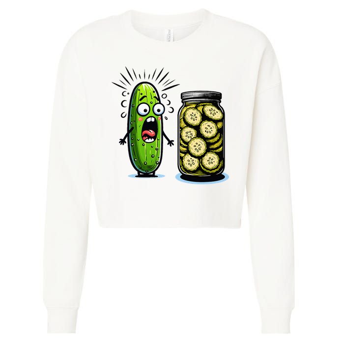 Funny Pickle Surprise A Cucumber And A Jar Of Sliced Pickles Cropped Pullover Crew