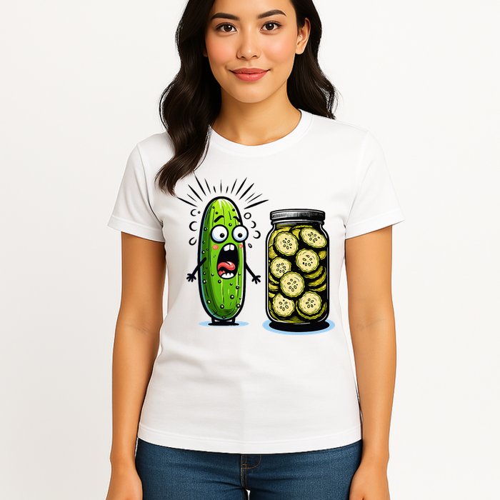 Funny Pickle Surprise A Cucumber And A Jar Of Sliced Pickles Womens T-Shirt
