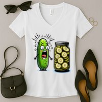 Funny Pickle Surprise A Cucumber And A Jar Of Sliced Pickles Women's V-Neck T-Shirt