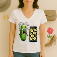 Funny Pickle Surprise A Cucumber And A Jar Of Sliced Pickles Women's V-Neck T-Shirt