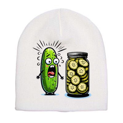 Funny Pickle Surprise A Cucumber And A Jar Of Sliced Pickles Short Acrylic Beanie