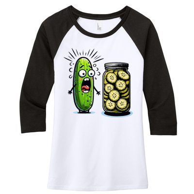 Funny Pickle Surprise A Cucumber And A Jar Of Sliced Pickles Women's Tri-Blend 3/4-Sleeve Raglan Shirt