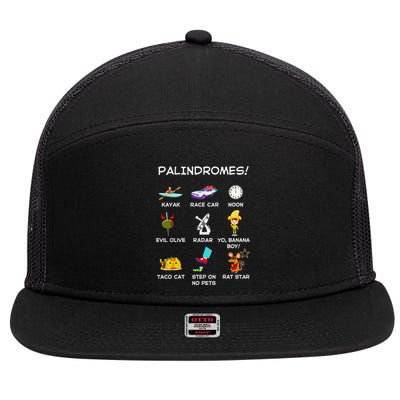 Funny Palindromes Set For Palindromists Word Play Games Pun 7 Panel Mesh Trucker Snapback Hat